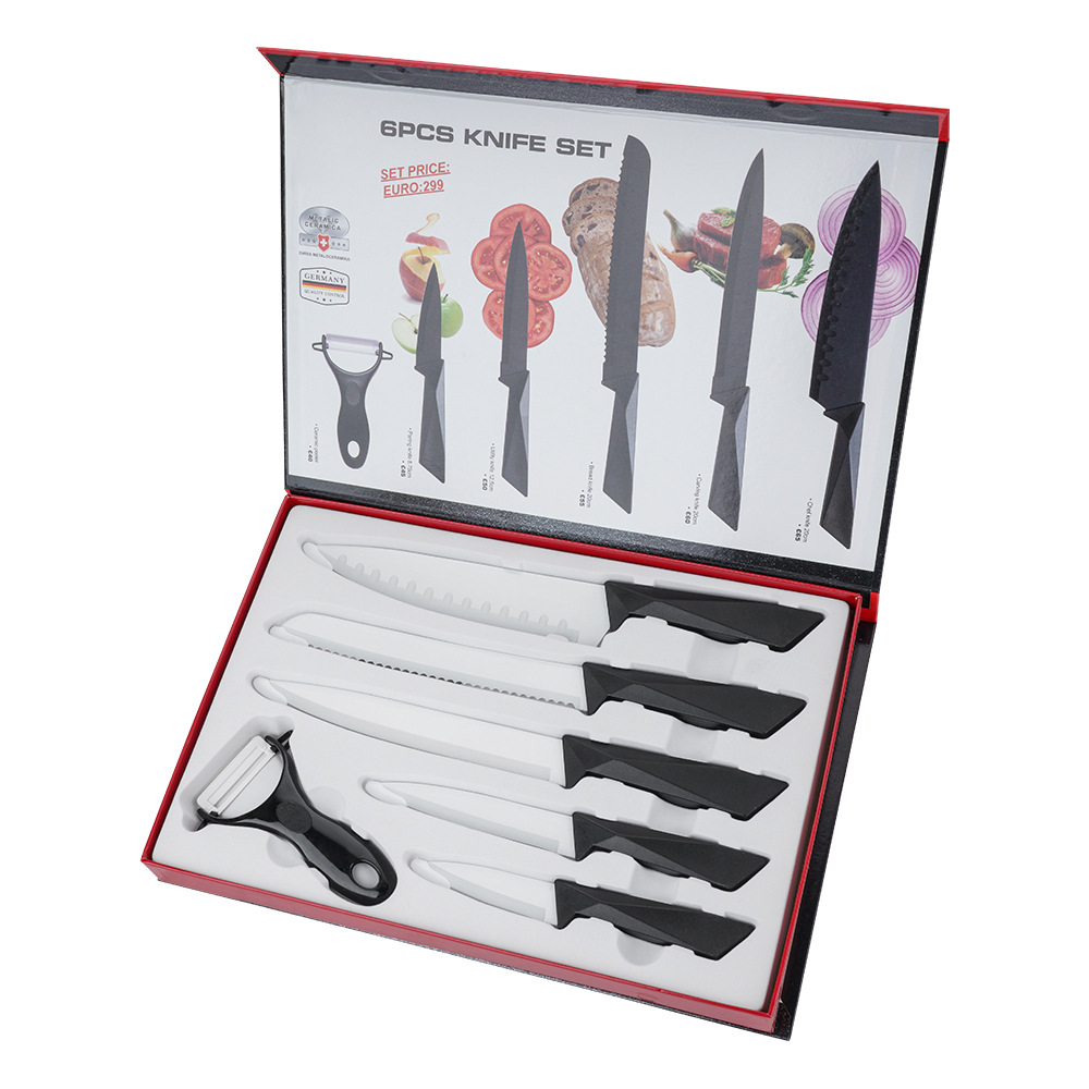 Six-Piece Knife Set Kitchen Stainless Steel Spray Paint Knife Non-Stick Knife Household Vegetable Knife Chef Knife