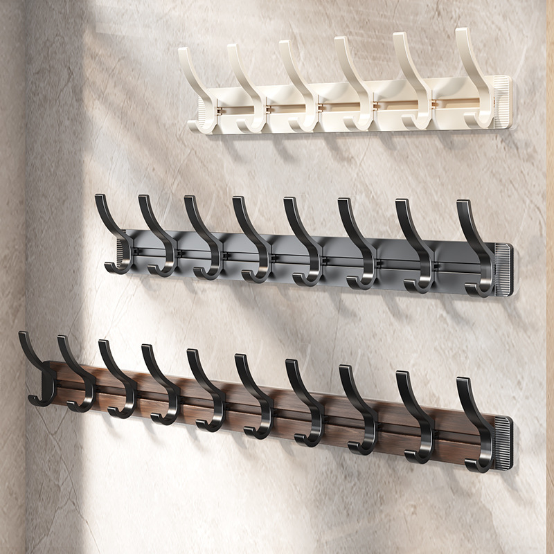 Kitchen Storage Hooks, No-Drill Clothes Hooks, Walnut-Finish Adhesive Hooks, Bathroom Organization Hooks, Coat Hooks, Behind-the-Door Hooks