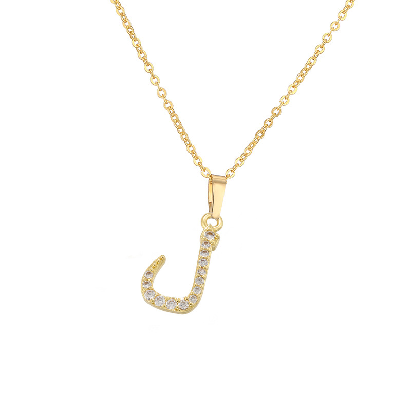 HECHENG Jewelry Copper Inlaid Zircon Arabic Letter Pendant Necklace Hip Hop Letter Choker