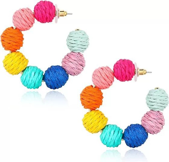 Colorful cute raffia earrings women purple blue unique bohemian earrings