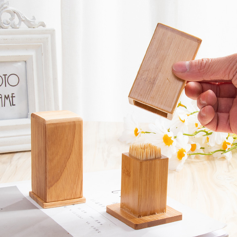 Portable wooden toothpick container, small toothpick bottle, bamboo wood toothpick tube, simple household restaurant toothpick box