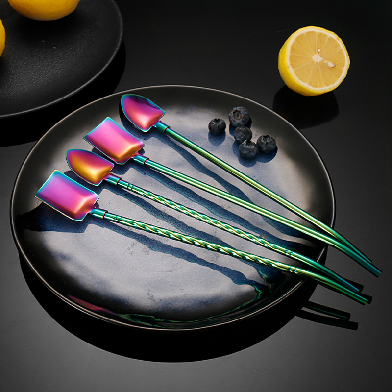 304 stainless steel straw spoon threaded watermelon spoon shovel straw spoon beverage coffee stirring spoon dessert spoon