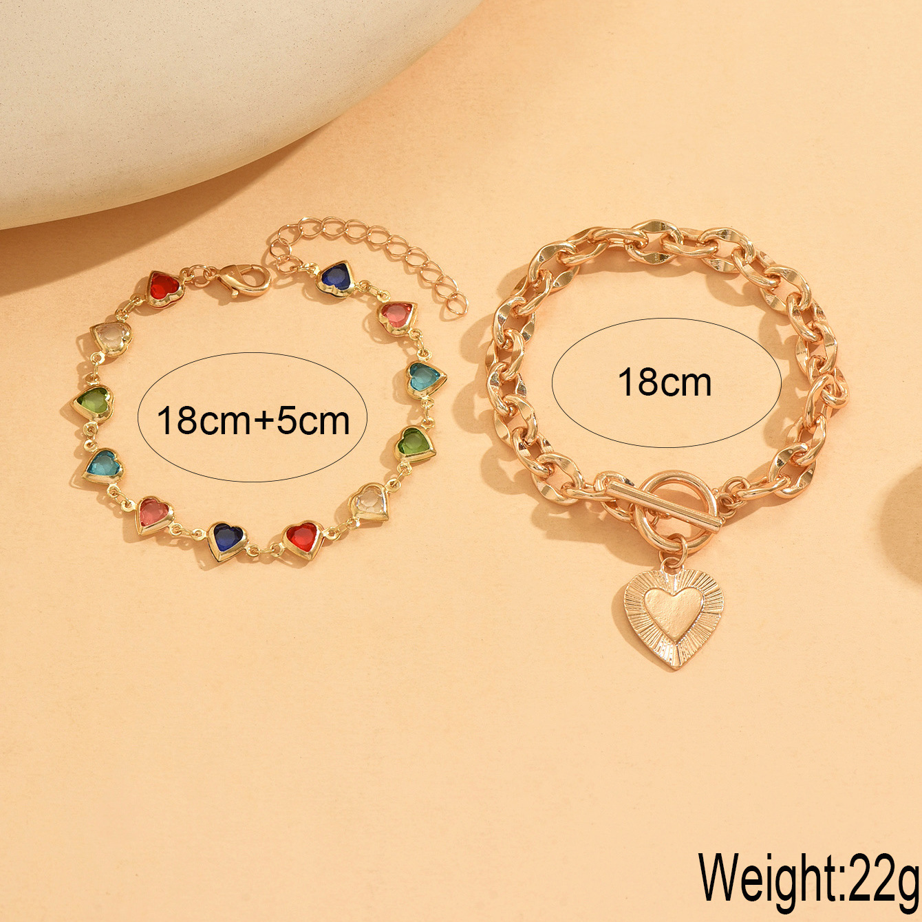 Accessories Simple Heart Bracelet Colorful Glass Heart Bracelet Set