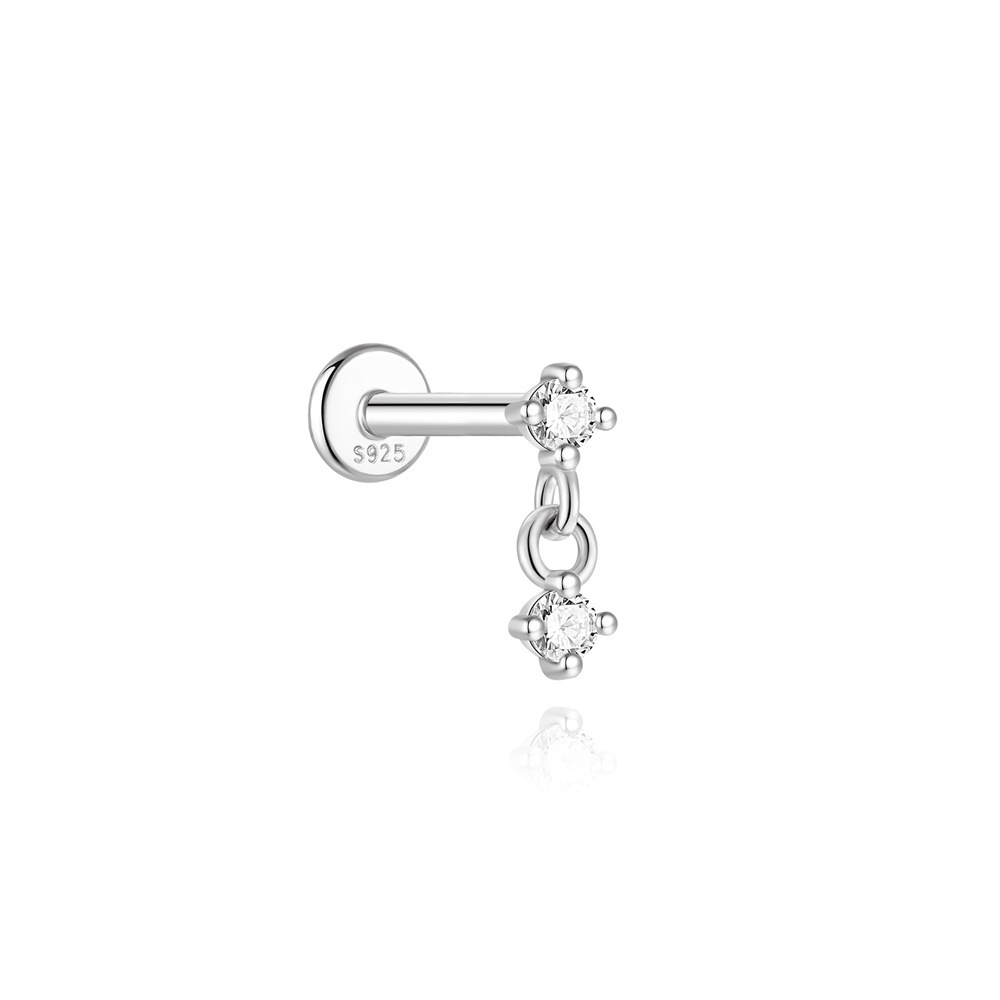 S925 sterling silver spliced moissanite flat head threaded cartilage ear stud ear bone stud ear piercing ear stud