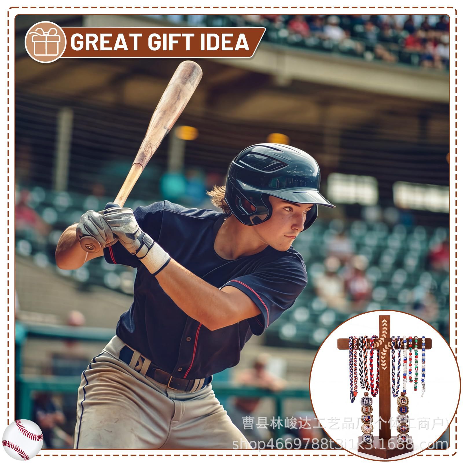 Desktop necklace storage rack, wooden softball ring multi-layer jewelry display stand, stall drip necklace stand