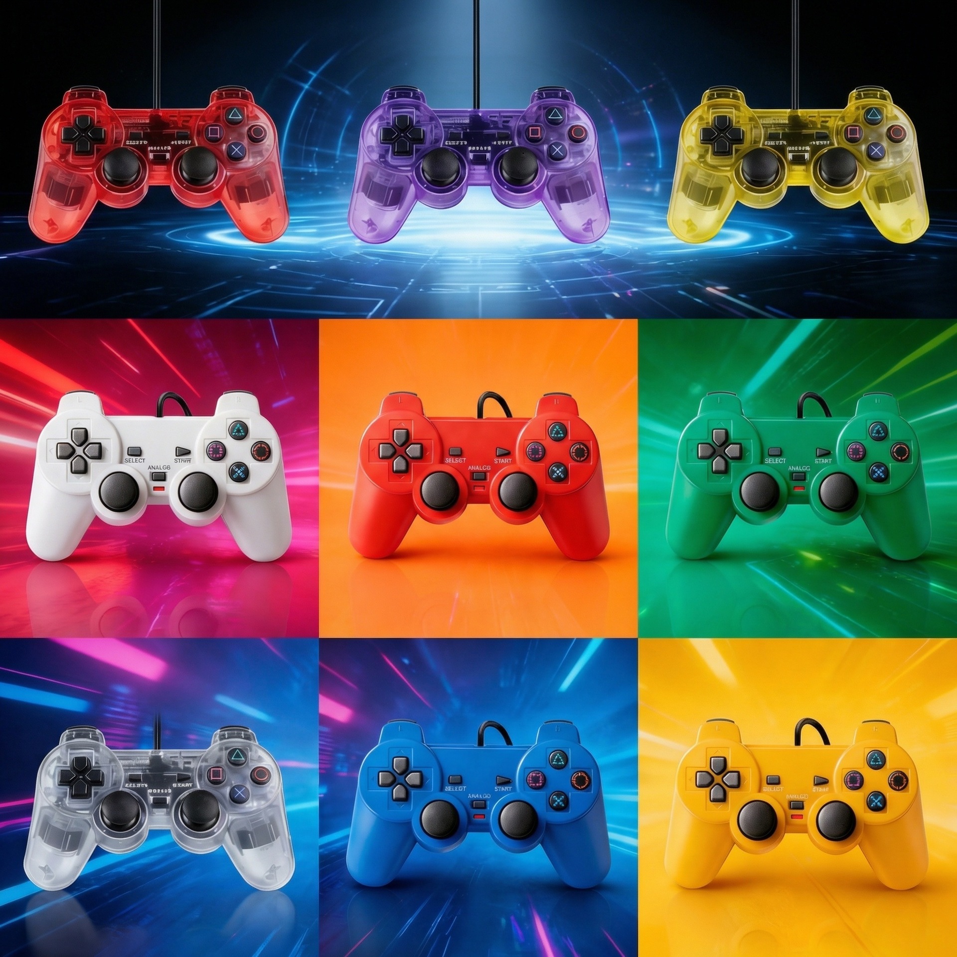 PS Wired Game Controller P2 Dual Vibration Controller Transparent Color Solid Color Dual Motor