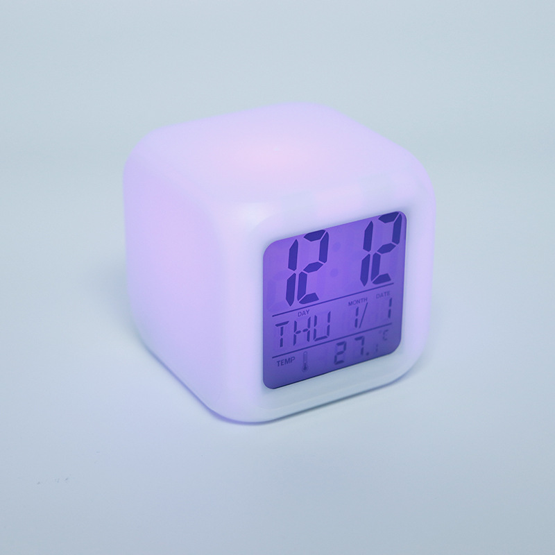 Colorful light color-changing electronic alarm clock desktop alarm clock student special children square small alarm clock household desktop alarm clock