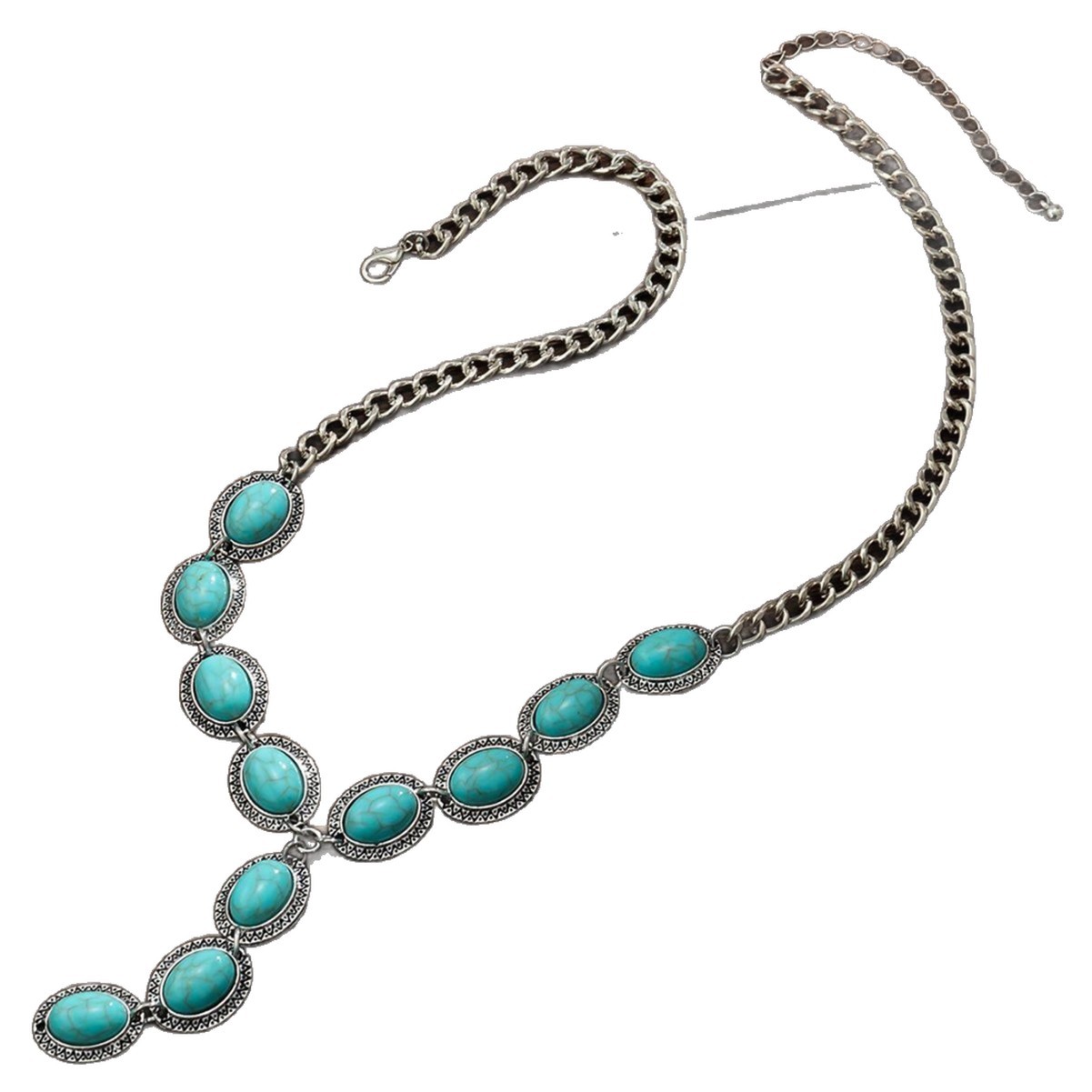 Accessories Ethnic Style Turquoise Necklace for Women Niche Punk Metal Chain Choker Necklace