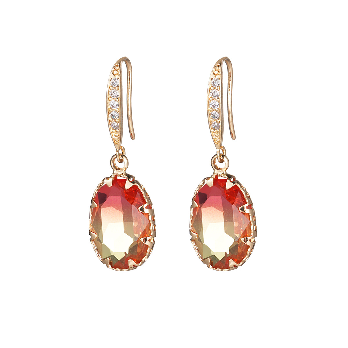 Geometric Jewelry Dazzling Oval Gemstone Earrings Ear Cuff Set with Zircon Super Fairy Tourmaline Earrings