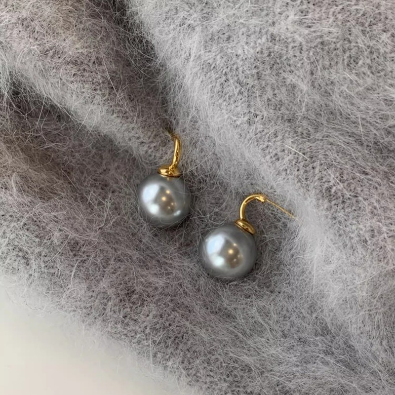 True Akoya Gray Pearl Earrings Women C-Shaped Hoop Ear Studs Ear Accessories