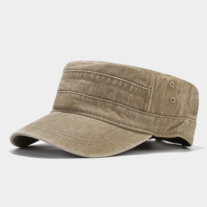 British Washed Distressed Flat Top Sailor Cap, Military Training Plain Solid Color Military Cap for Men and Women, Short Brim Sun Duckbill Cap