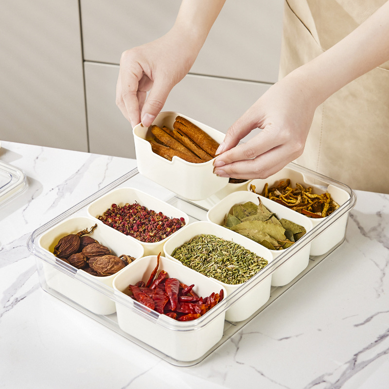 Seasoning Fresh-Keeping Plastic Kitchen Sealed Box Spice Storage Box Food-Grade Divided Transparent Coarse Grain Seasoning