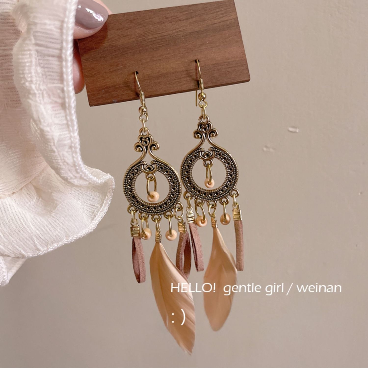Super fairy tassel ear hooks summer ethnic style Bohemian s925 silver earrings no ear hole ear cuffs feather earrings women