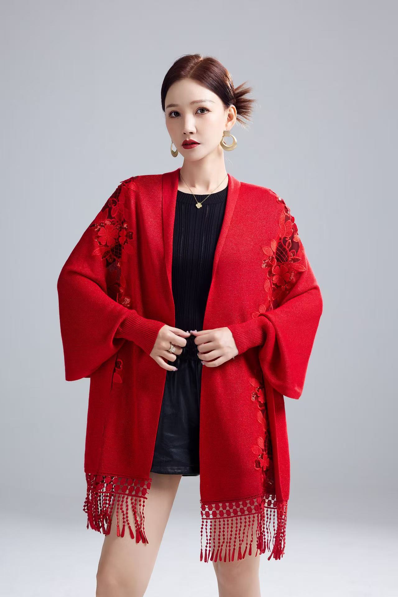 Spring Autumn Wedding Mother-in-law Happy Mother-in-law Cheongsam Shawl Embroidery Outer Wear Tassel Cape Cape Coat 1151#