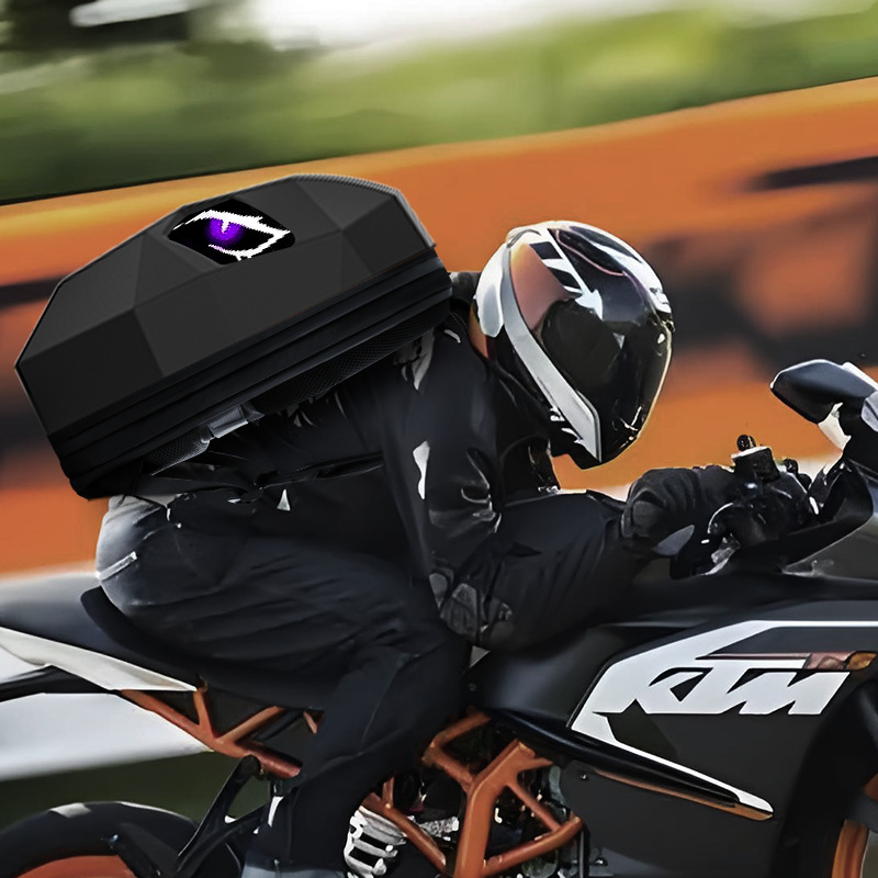 LED Rider Motorcycle Travel Backpack with DIY Glowing Eyes, Helmet Pouch, Waterproof, Unisex