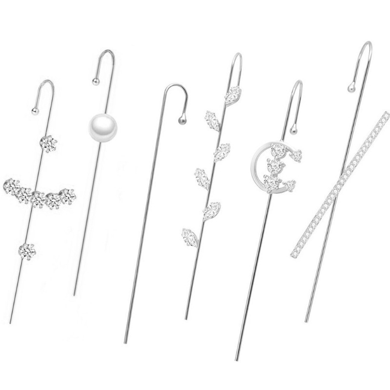 Copper zircon ear hook simple line earring women piercing surround ear cuff oblique line earring