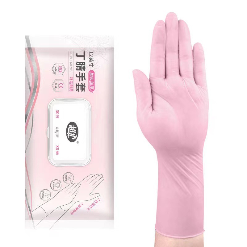 Disposable dishwashing gloves, women's extended, kitchen cleaning, catering, thickened nitrile rubber, food-grade, durable