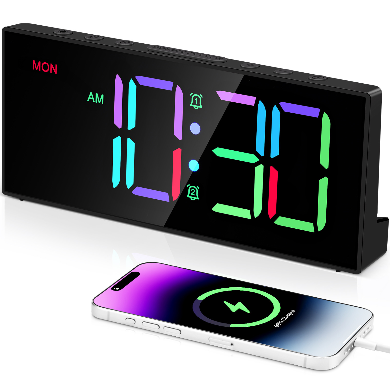 Colorful LED electronic clock RGB digital display clock office living room European decoration seven-color