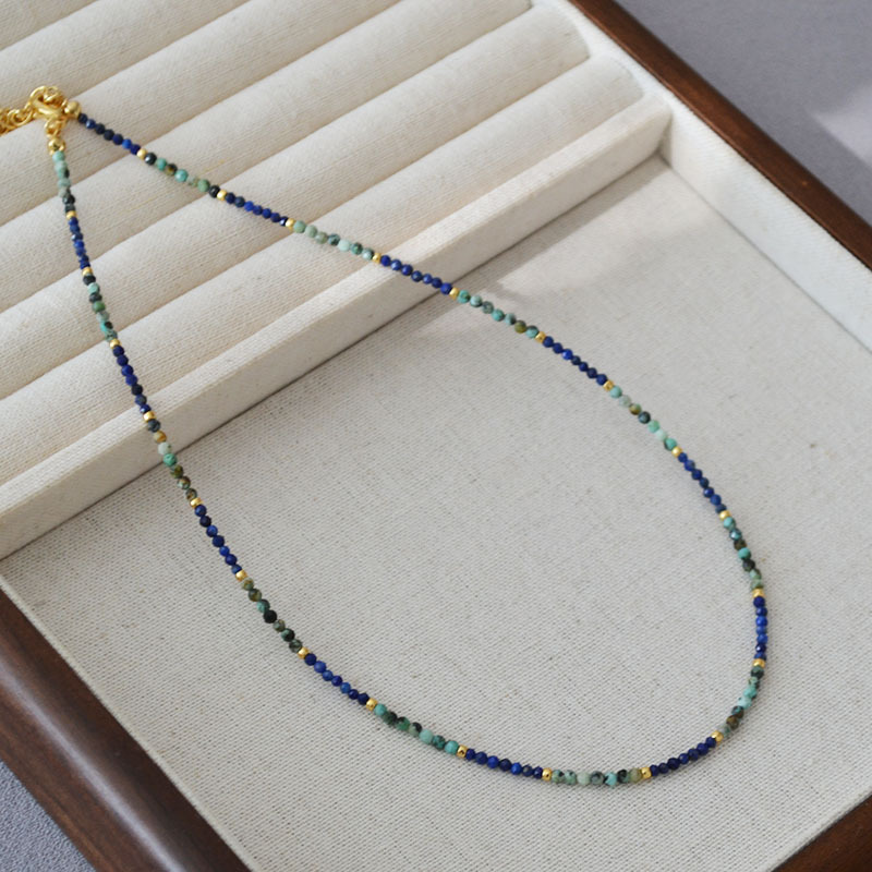 Turquoise lapis lazuli handmade beaded simple necklace锁骨链 for women