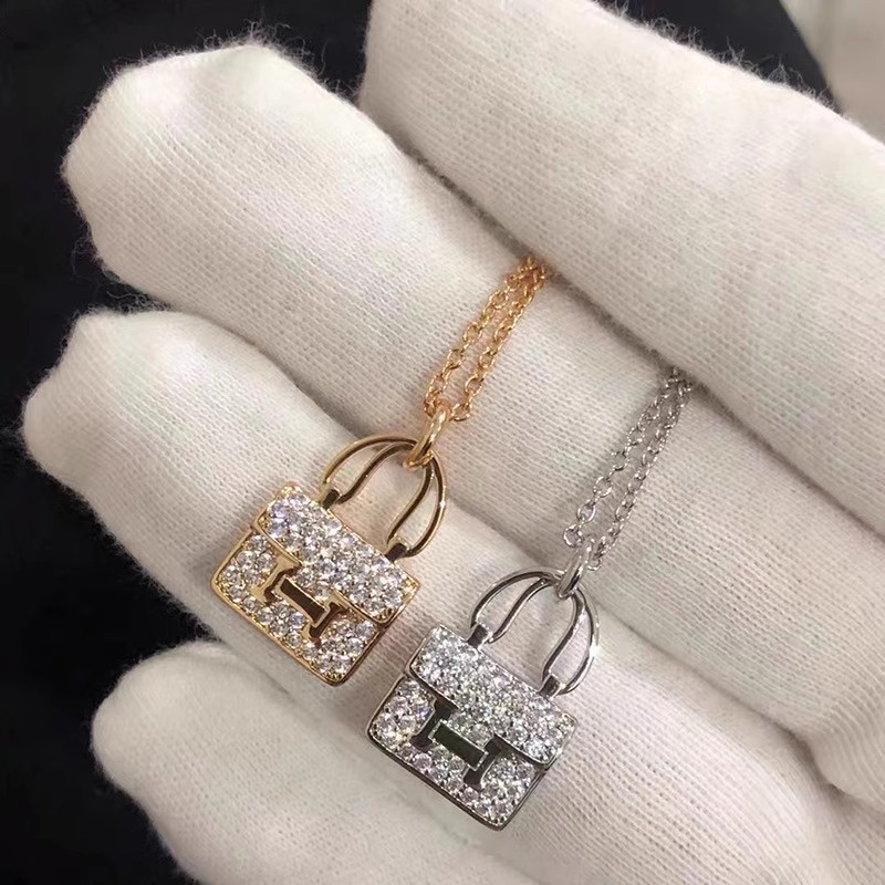 H new Hermes锁骨 chain diamond-plated thick brilliant full gift 18K gold bag necklace women Kang Kang bag