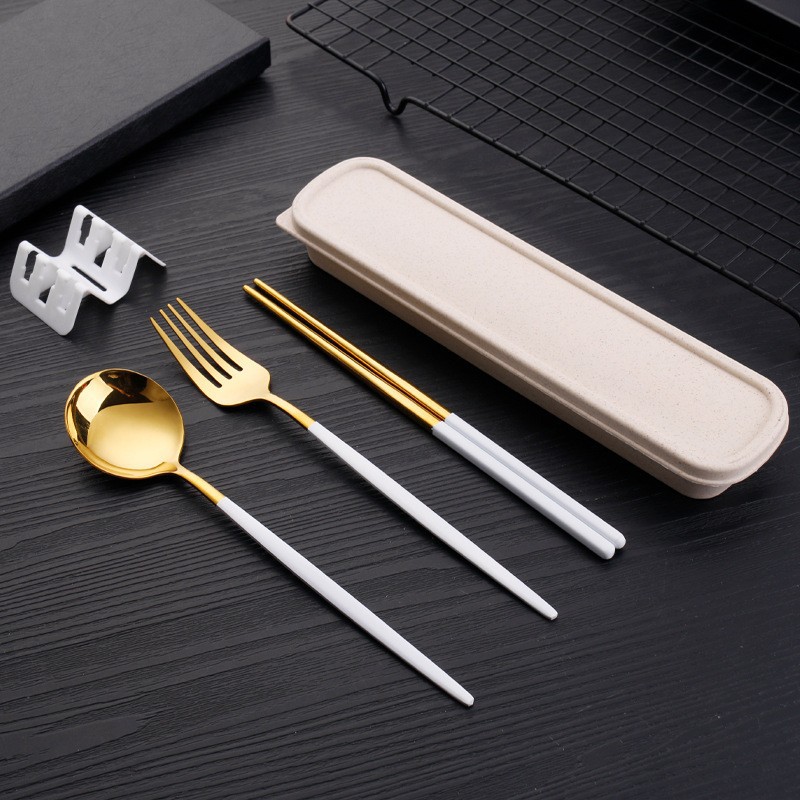 Stainless steel cutlery set Portugal fork spoon chopsticks set three-piece student portable cutlery set