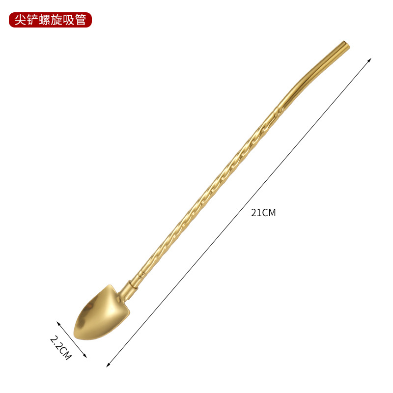 304 stainless steel straw spoon threaded watermelon spoon shovel straw spoon beverage coffee stirring spoon dessert spoon