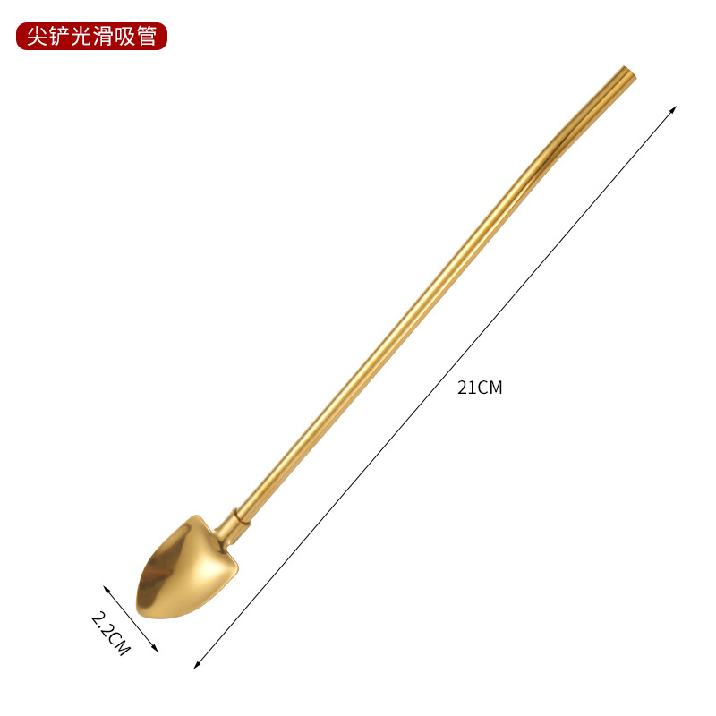 304 stainless steel straw spoon threaded watermelon spoon shovel straw spoon beverage coffee stirring spoon dessert spoon