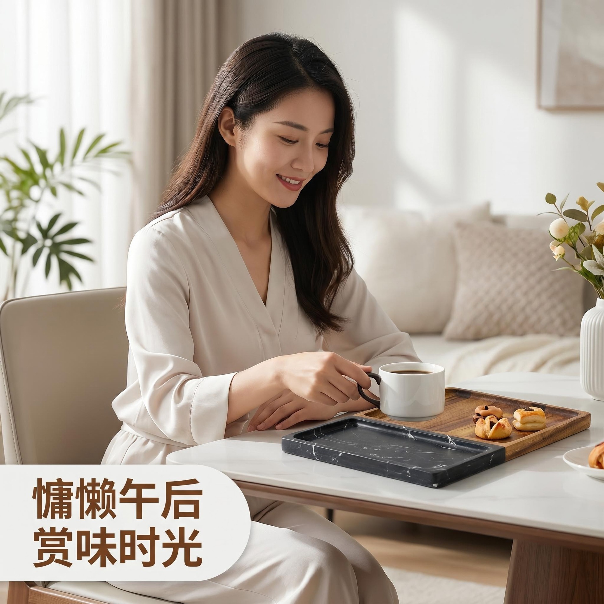 Marble Spliced Acacia Wood Tray Home Commercial Western Food Dessert Plate Fruit Storage Platter Wooden Plate