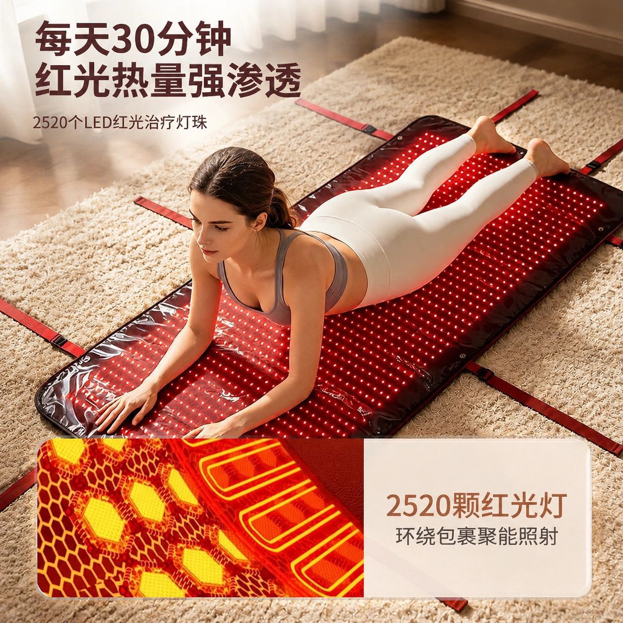 LED Red Light Therapy Mat Home Infrared Massager 2520 Lamp Beads Sleeping Bag Heat Therapy Waist Back Care Red Light Mat