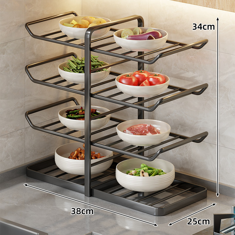 Large Capacity Multi-functional Kitchen Shelving Rack for Countertop, Bowl and Dish Storage, Wall-mounted, Microwave Cleaner