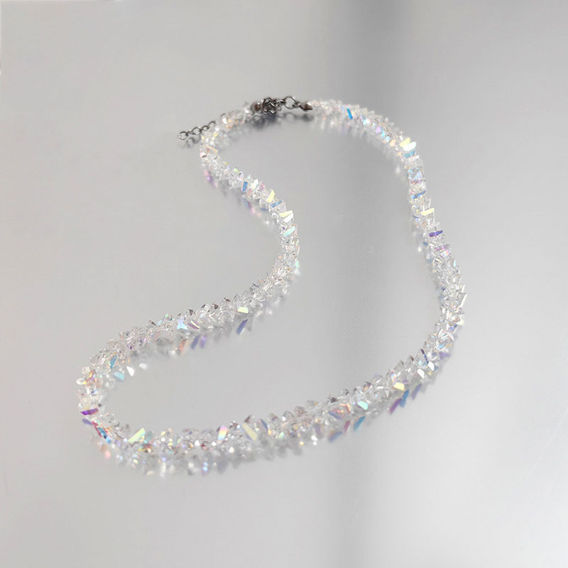 Rongshang Sparkling Multi-Faceted Glass Crystal Necklace Handmade Beaded Clavicle Chain Accessory