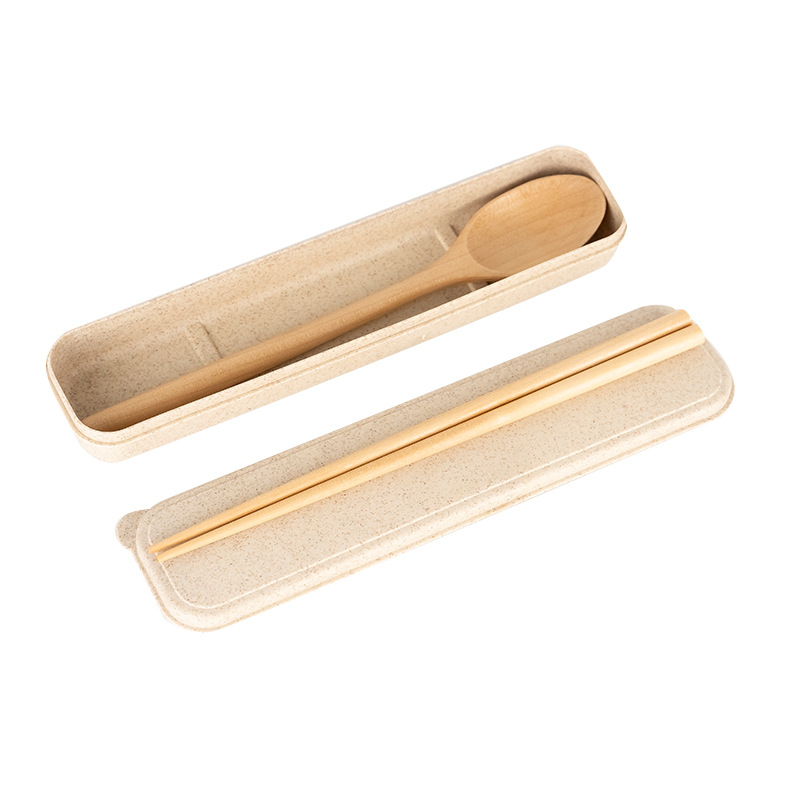 Zhiguang Long Handle Wooden Spoon Outdoor Portable Tableware Travel Set Public Chopsticks Spoon Three-piece Set Rice Noodle