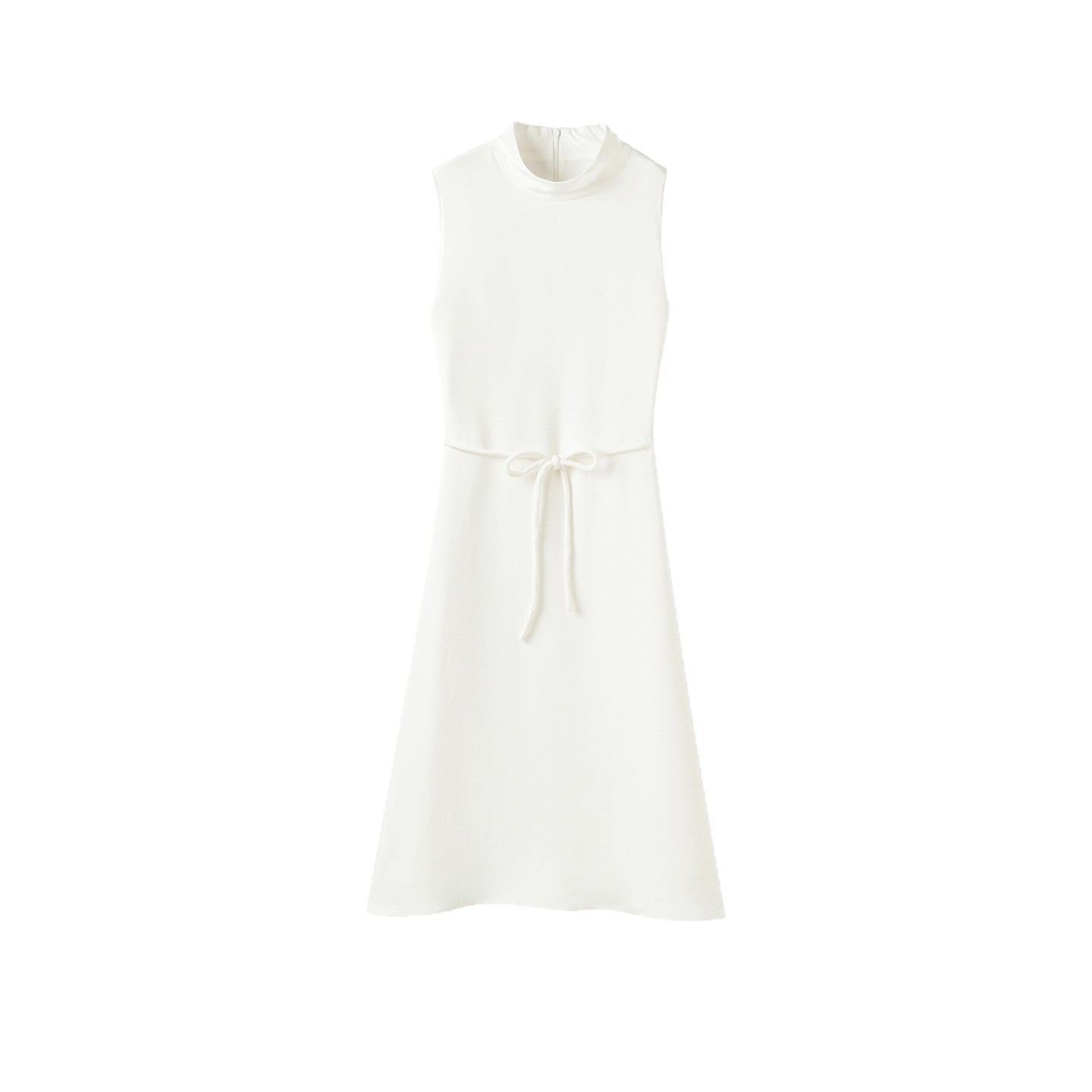 Summer New Silk Sleeveless Dress for Women White Stand Collar Mulberry Silk Inner Wear A-Line Dress Long Skirt