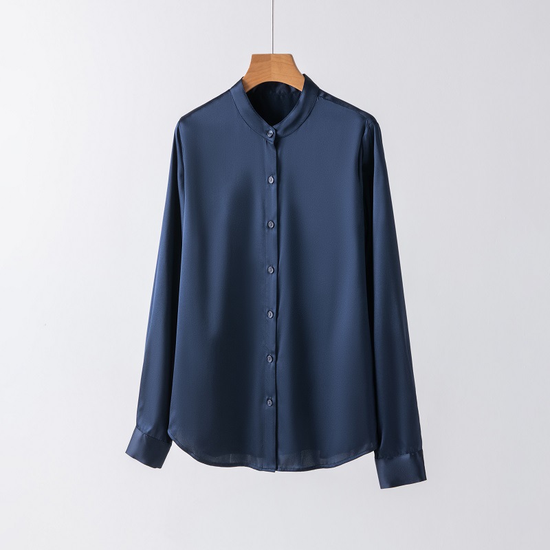 2026 Spring Autumn New Silk Blouse for Women Satin Long Sleeve Shirt Niche Mulberry Silk Top Stand Collar Cardigan