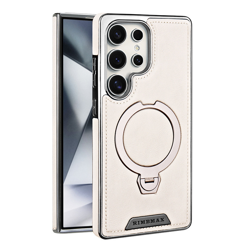 For Samsung S26Ultra Phone Case 360 Rotating Magnetic Bracket Leather Texture S25/S24 Plus Full Coverage