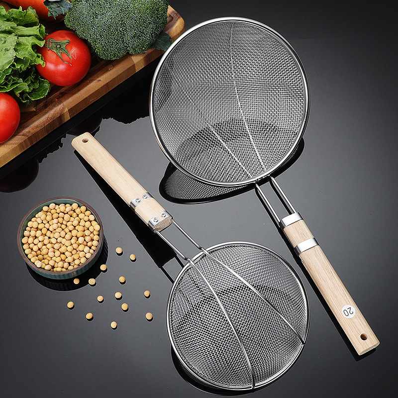 Stainless steel strainer large commercial kitchen filter mesh frying dense mesh strainer noodle strainer large scoop strainer skimmer fine mesh