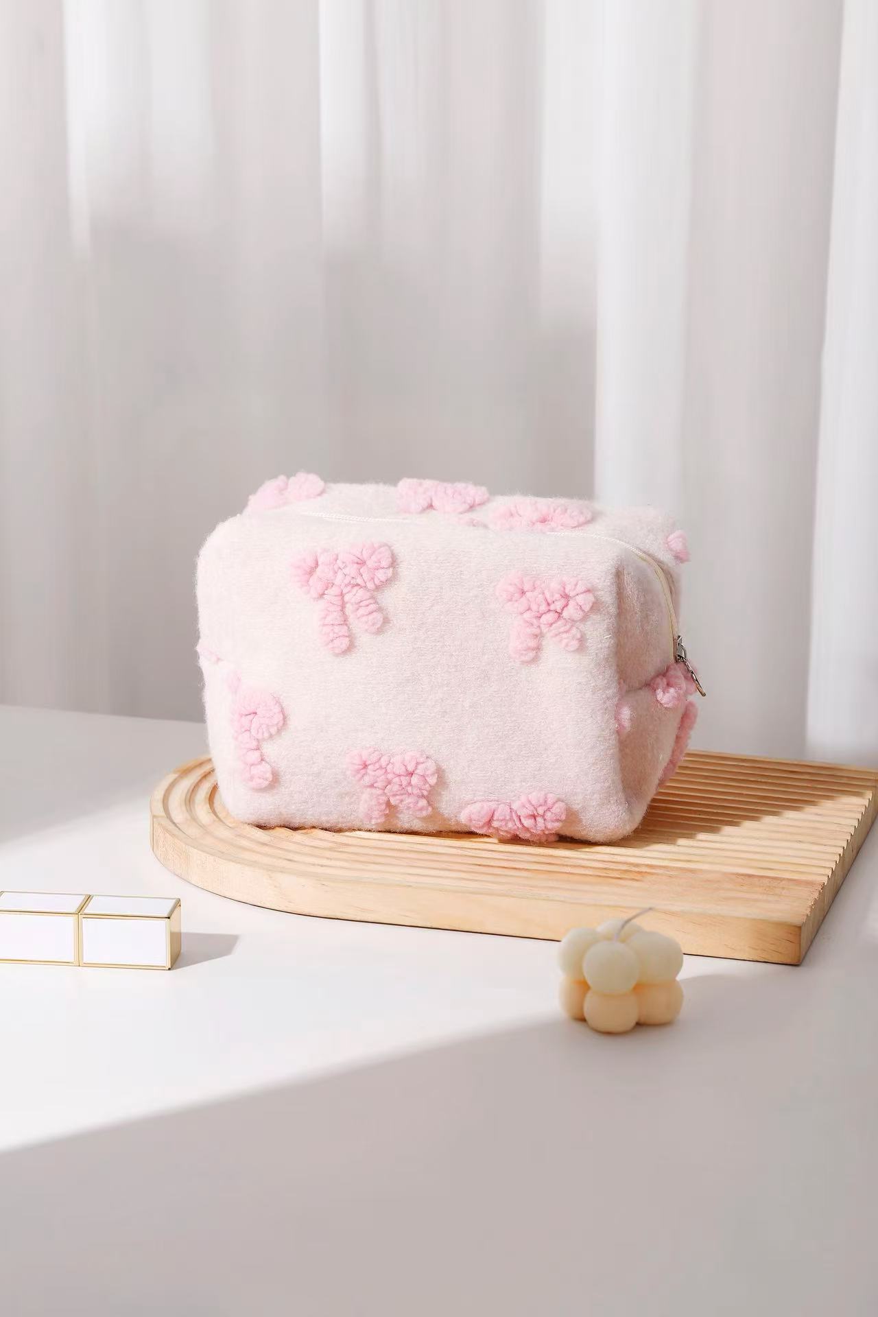 New Flower Cosmetic Bag Pink Storage Bag Canvas Skincare Portable Sweet Girl Handheld Bag