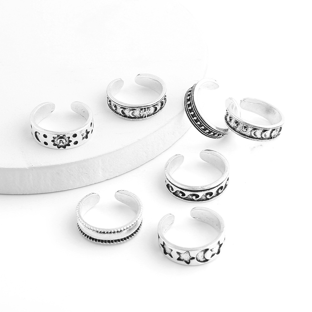 Mayili Accessories New Yiwu Summer Beach Alloy 7-Piece Open Toe Ring Set