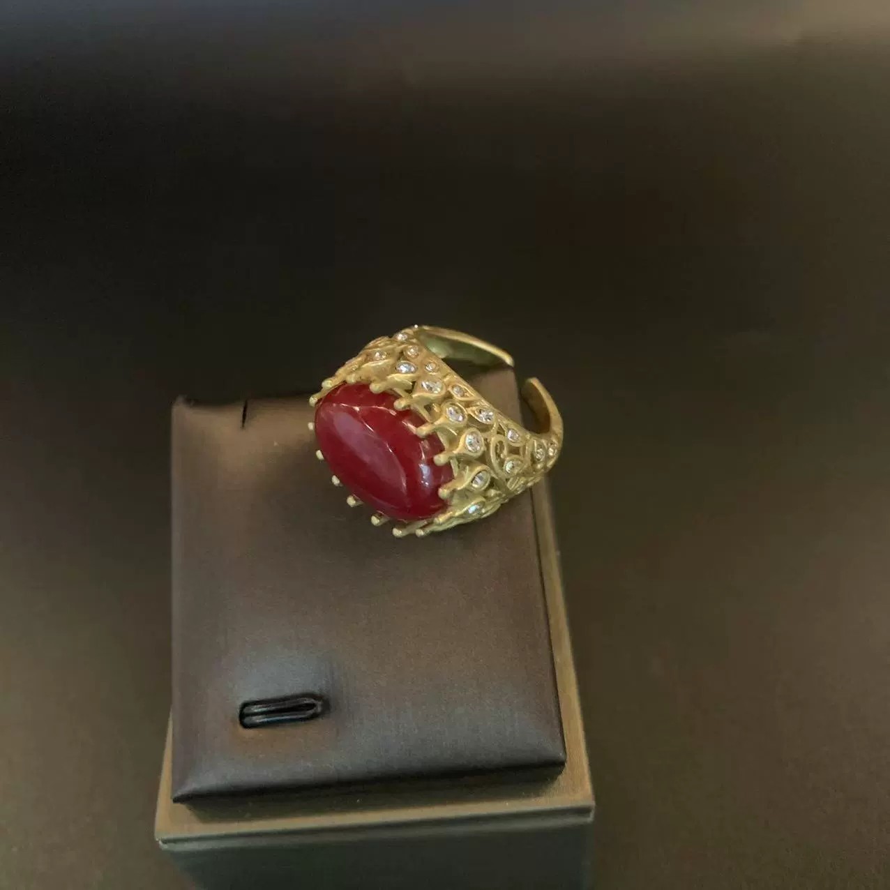 Vintage accessories brass inlaid baroque natural stone bud ring 2025