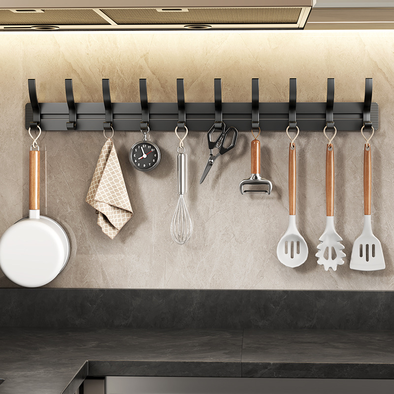 Kitchen Storage Hooks, No-Drill Clothes Hooks, Walnut-Finish Adhesive Hooks, Bathroom Organization Hooks, Coat Hooks, Behind-the-Door Hooks