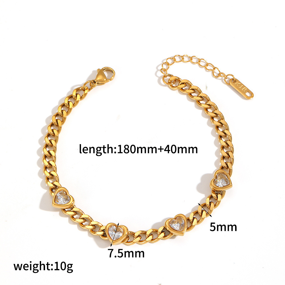 Full diamond stainless steel bracelet love tennis chain zircon row drill titanium steel bangle 18k gold
