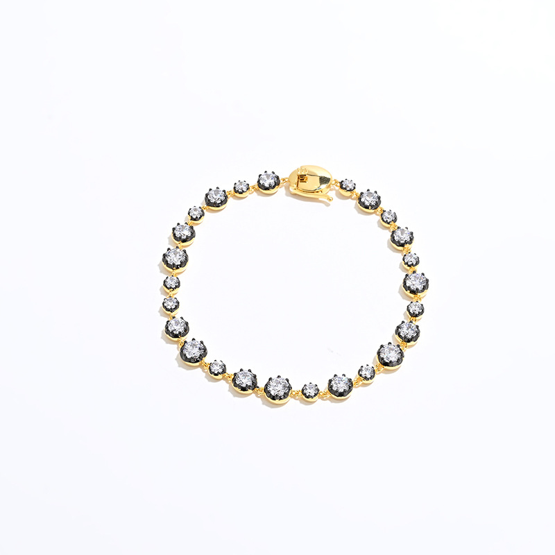 Staggered Bubble Drill Black Gold Bracelet S925 Silver Gold-Plated 18K Gold Sparkling Exquisite Niche Zircon Bracelet