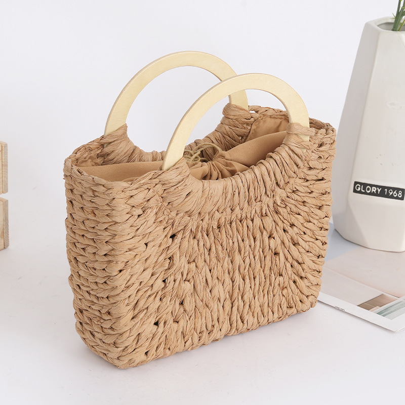 Niche Handheld Paper Rope Woven Bag Outing New Vacation Leisure Beach Bag Women's Handmade Basket Bag