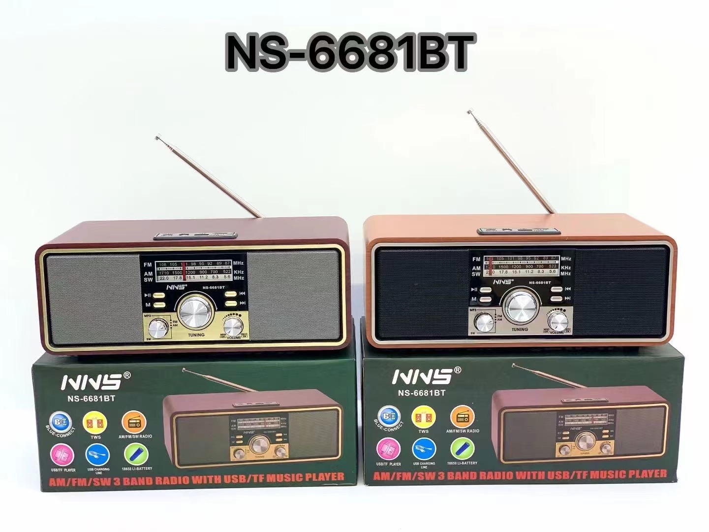 New product NS-6681 wooden Bluetooth speaker home dual speaker card radio heavy bass audio