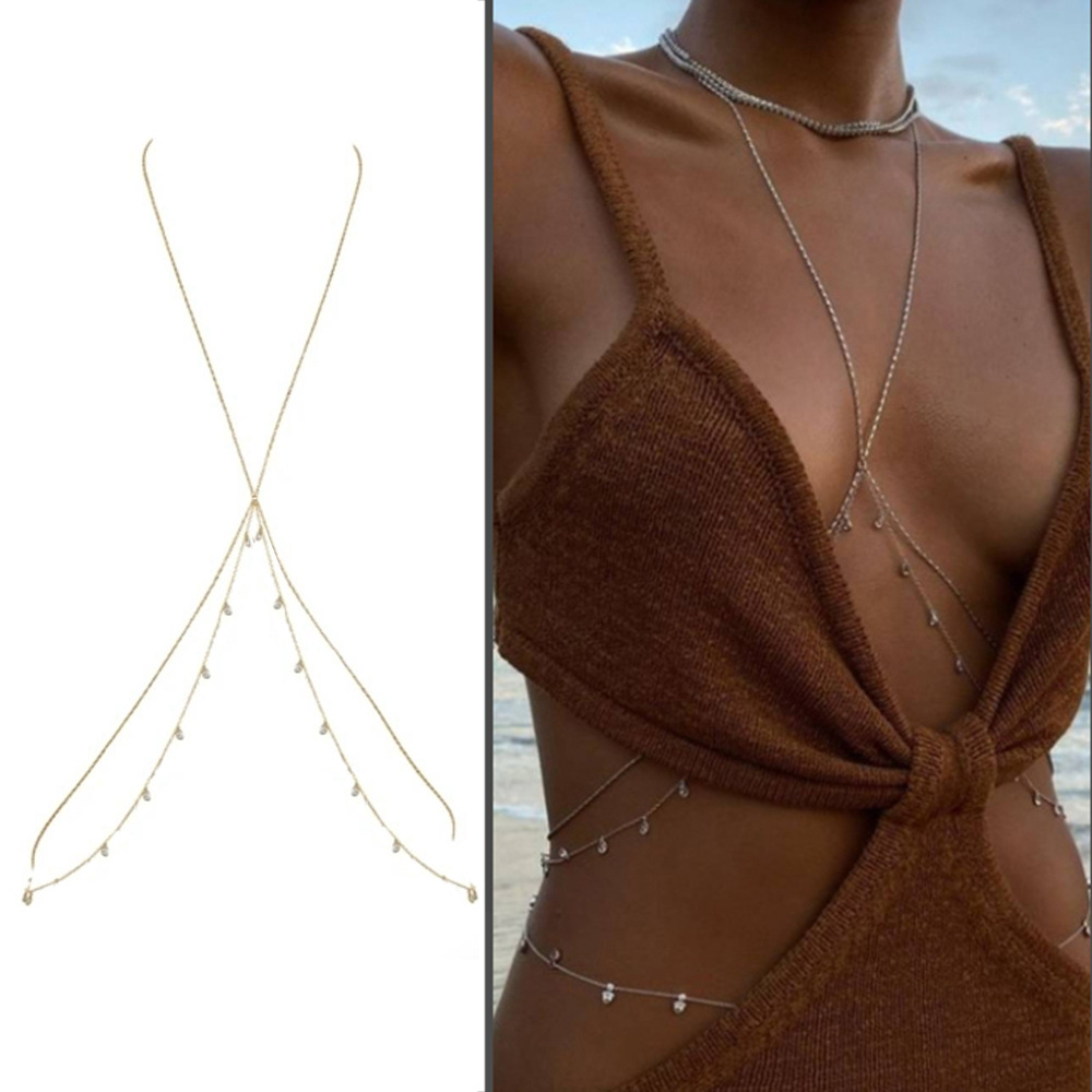 Sexy stainless steel accessory tassel crystal pendant waist chain, bikini beach body chain