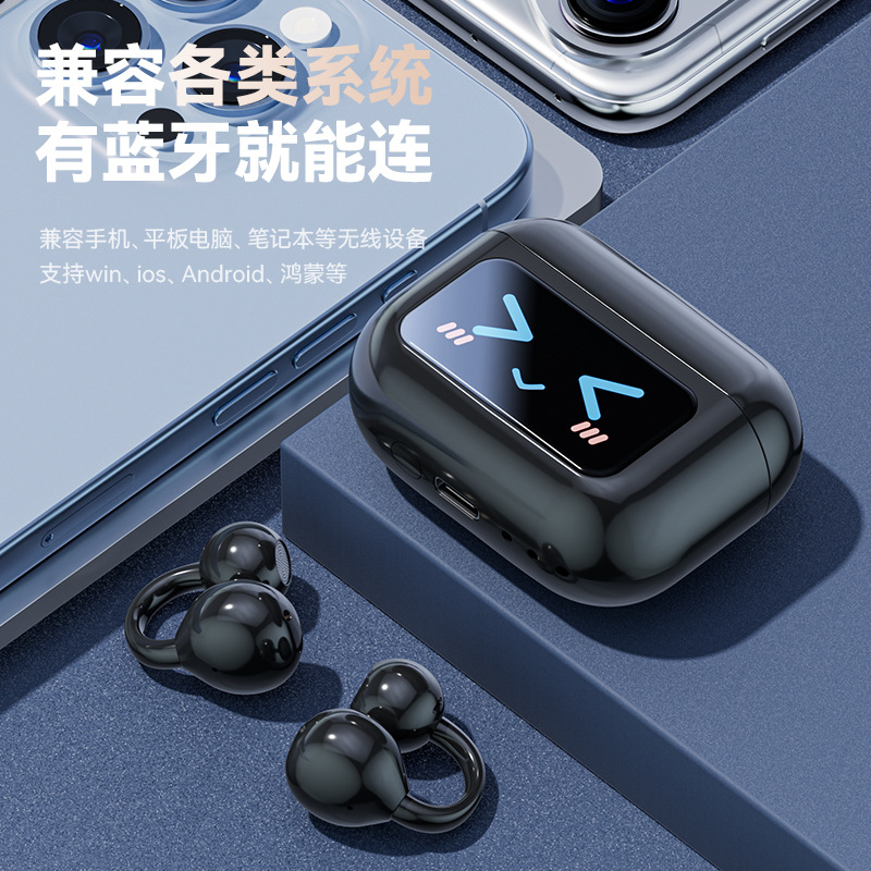 2025 New Bluetooth Earphone Wireless with Screen Sports Clip-on M100 Bone Conduction Noise Cancelling Earphone Long Battery Life