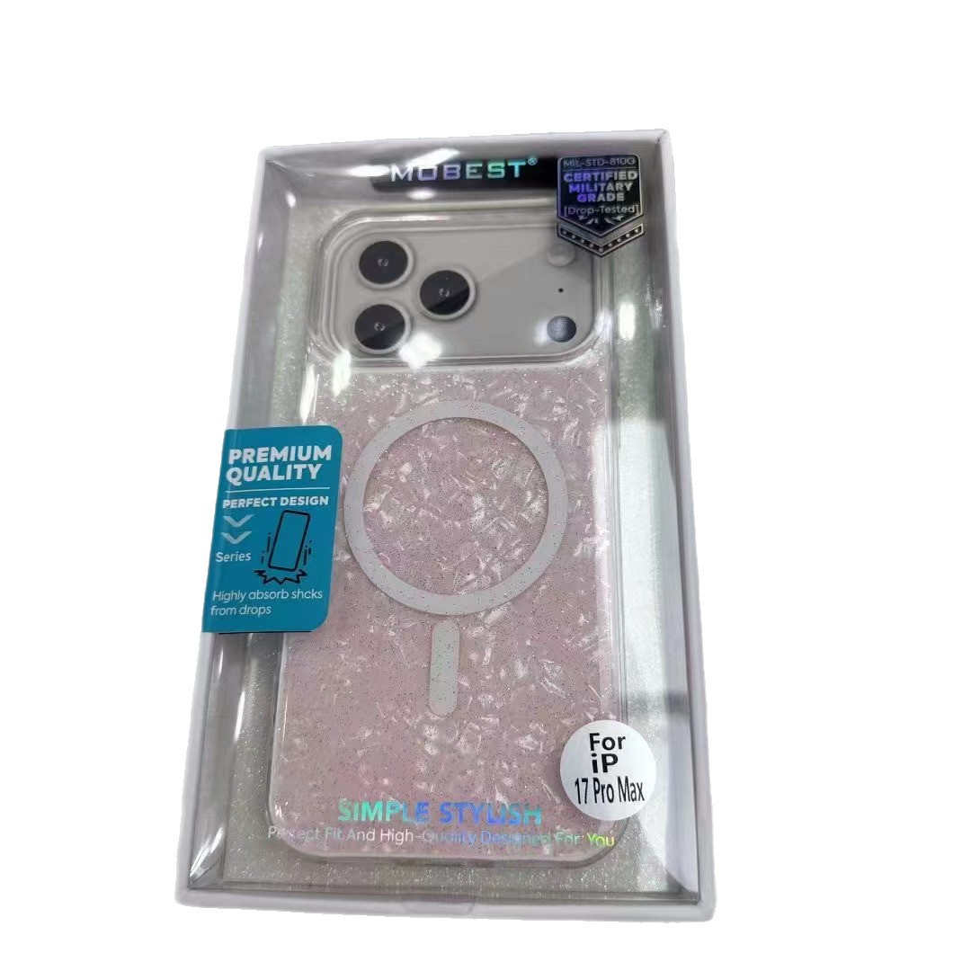 Applicable iPhone 17 Pro Max starry glitter phone case Apple 16 iridescent shell mist purple magnetic case