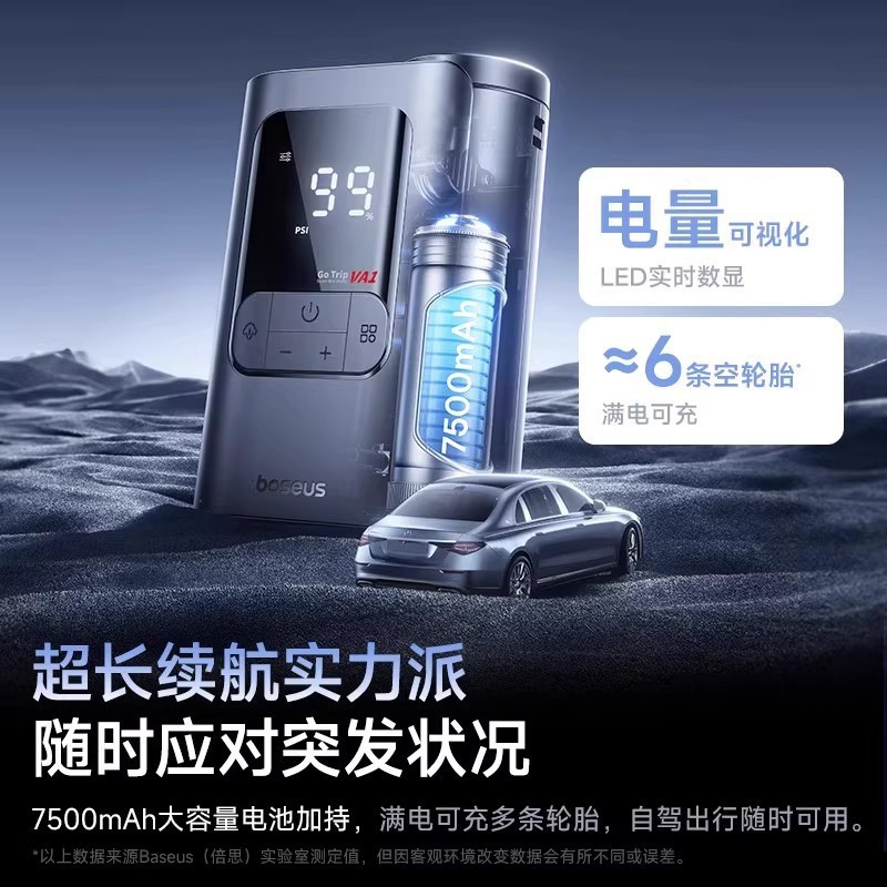 Baseus GoTrip VA1 Mini Wireless Inflator for Car Tire Pressure Supplement Electric Vehicle Car Air Pump