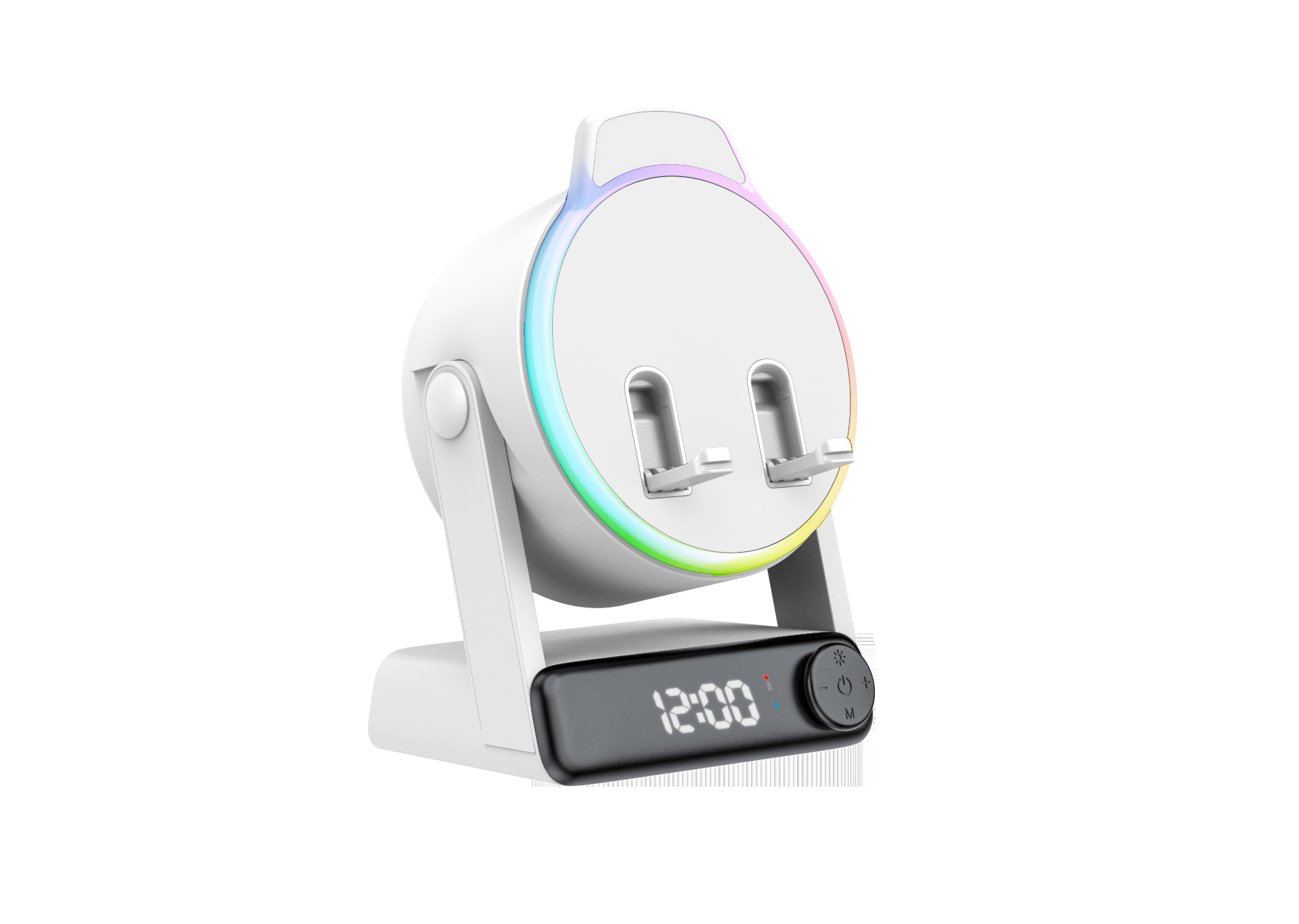 New Wireless Induction Bluetooth Speaker Desktop Phone Tablet Holder RGB Color Light Hour Hand Audio