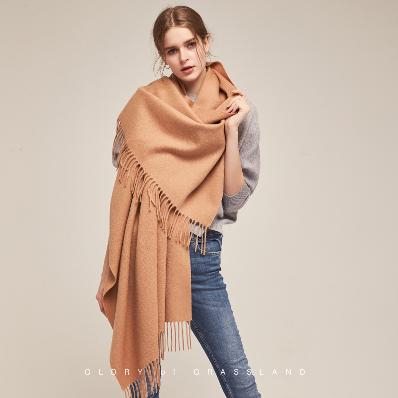 Inner Mongolia autumn and winter women's solid color wool scarf men's plain lamb fleece shawl thick cape